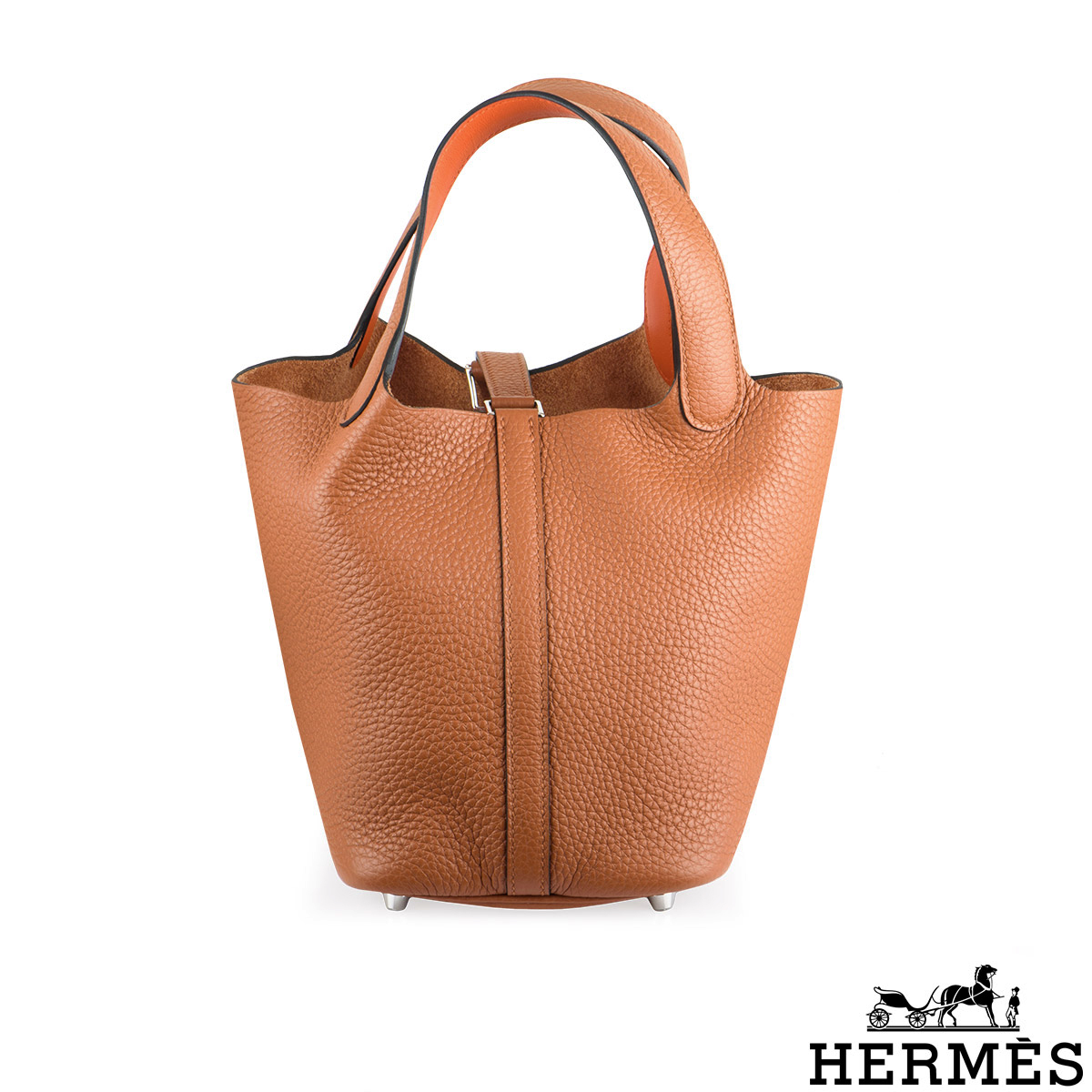 Hermès Picotin Lock Cuivre Clemence and Capucine Swift Verso 18 Gold Hardware, 2021 (Very Good), Orange Womens Handbag